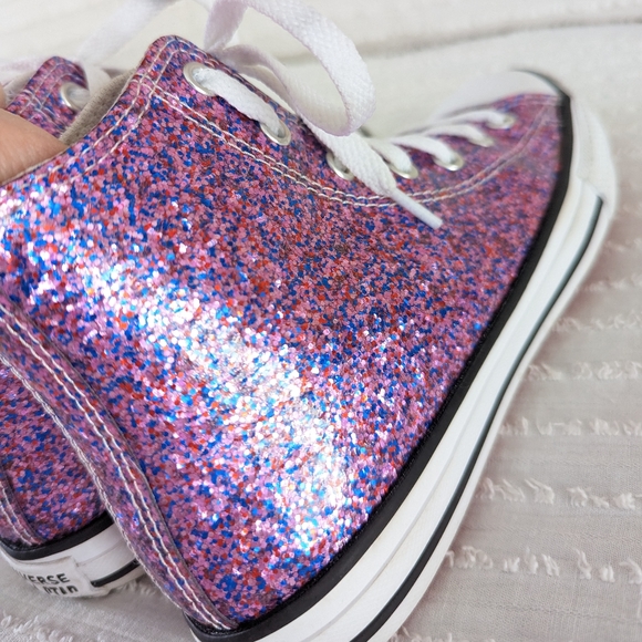 SOLD Girls Pink & Purple Coated Glitter Chuck Taylor All Star Hi Tops Sneakers - Picture 3 of 8